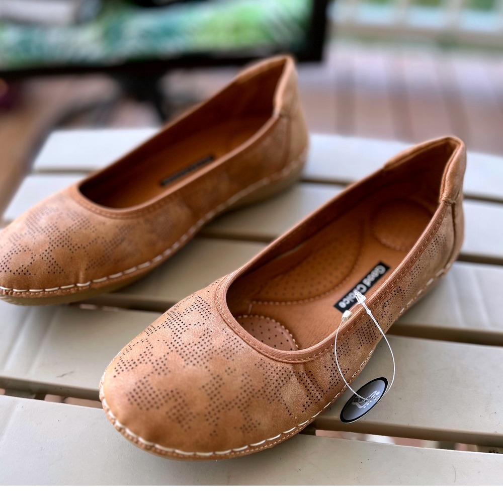 Women’s Tan Perforated Slip-On Flats
